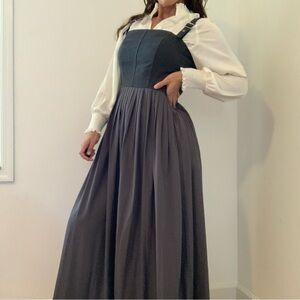 Elegant Buckle Strap Gray Maxi Dress